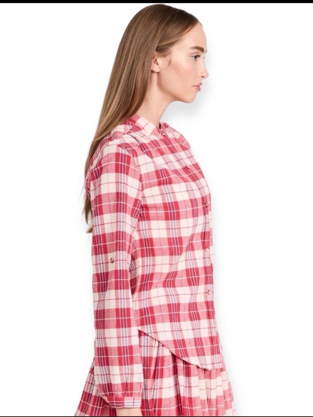 Suzie Kondi Koubi Button Up Plaid Gauze Blouse Size Medium - Picture 2 of 12